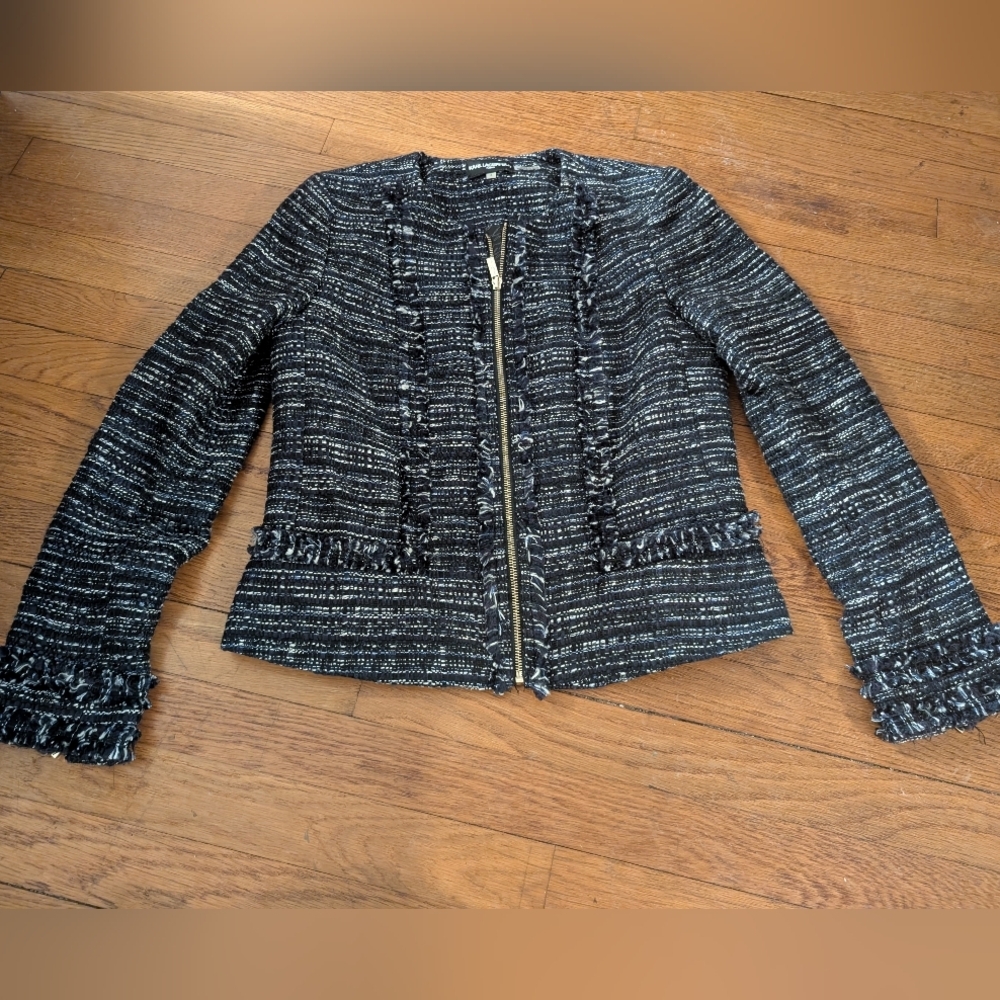 Karl Lagerfeld Navy, Black and White Tweed Blazer, Women's 8